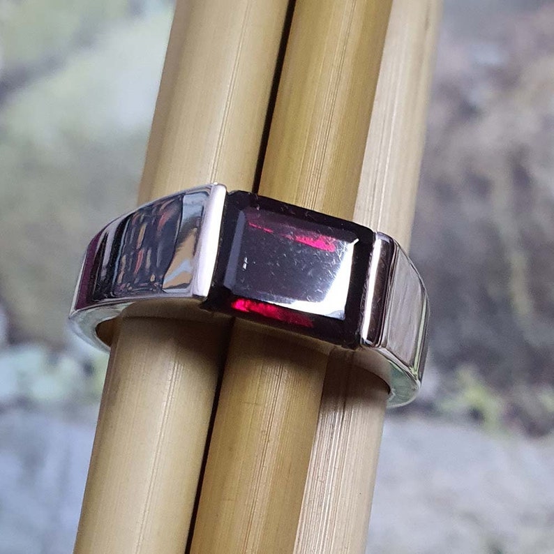 PYTALI Square Garnet Ring For Men - Sterling Silver Handmade Vintage Style Jewelry, Sizes 4-18