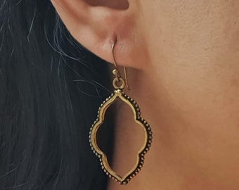 Gold Open Intricate Earrings Dangle: Handmade Lightweight Geometric Frame Earrings, Gift for Her