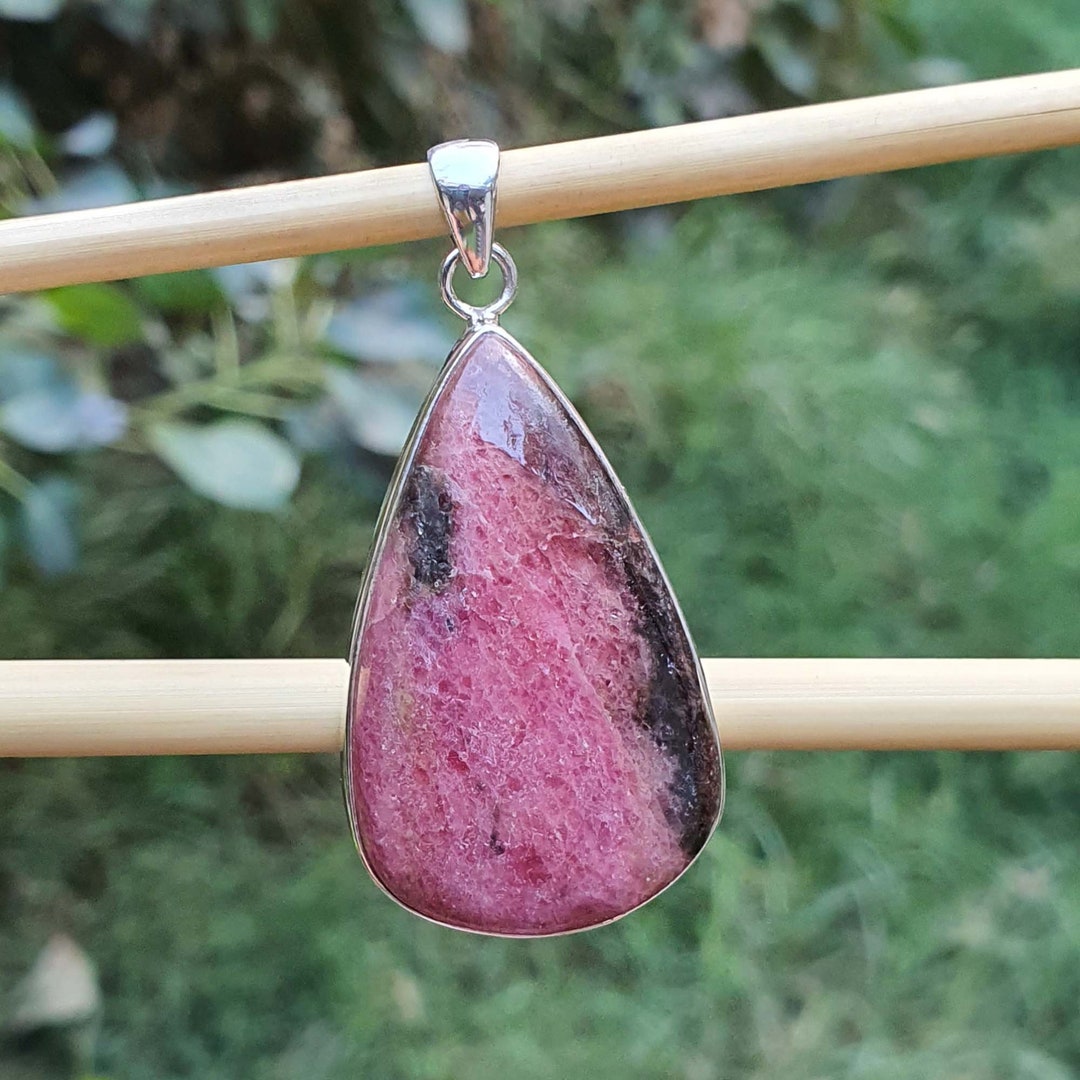 Natural Pink Rhodonite Pendant | Sterling Silver Pendant Necklace ...
