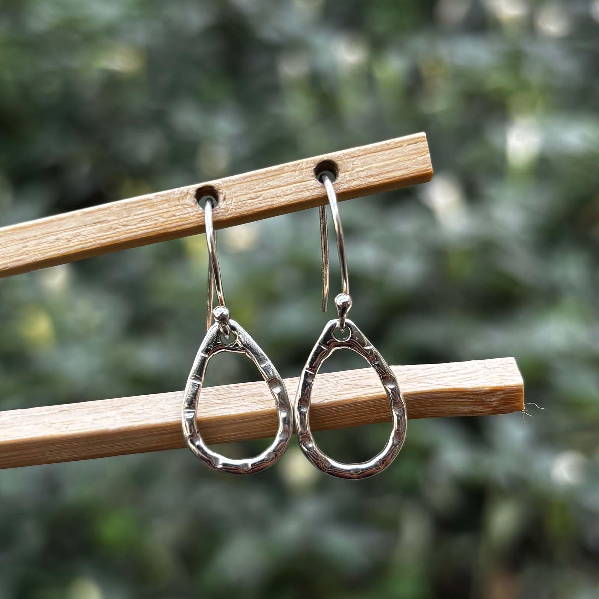 Minimalist Hammered Drop Earrings Sterling Silver- Handmade Minimal Jewelry- Gift for Her