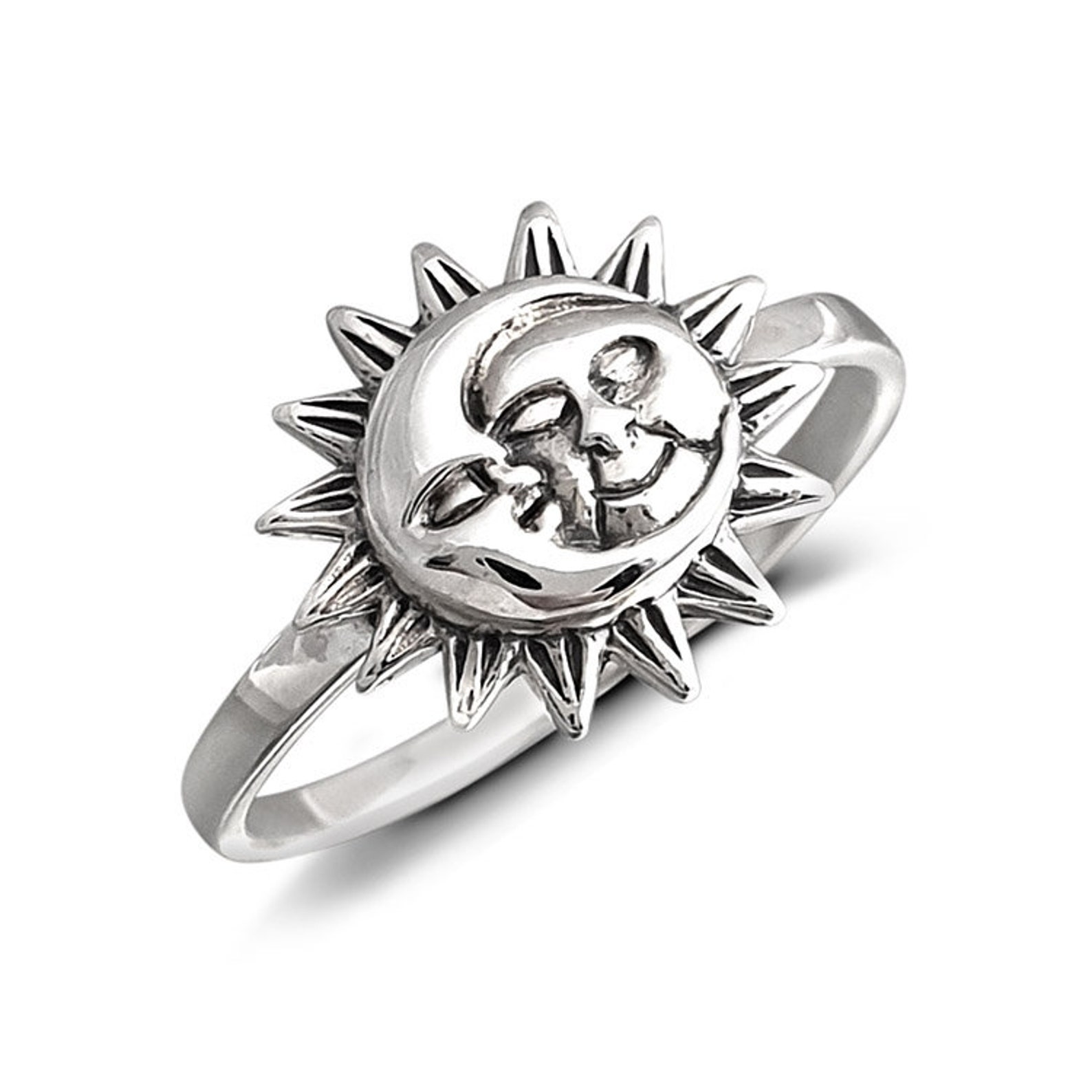 Sun and Moon Ring Sterling Silver Sun Ring Crescent Moon - Etsy