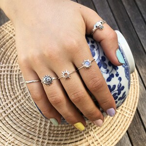 Sun and Moon Ring | Sterling Silver Sun Ring | Crescent Moon Ring ...