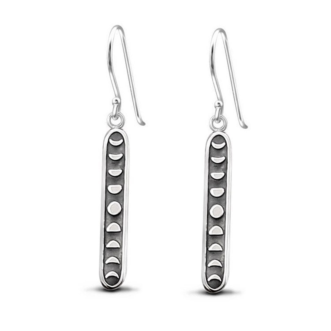 Phases of Moon Earring Moon Phases Earrings Oxidized Silver Earrings