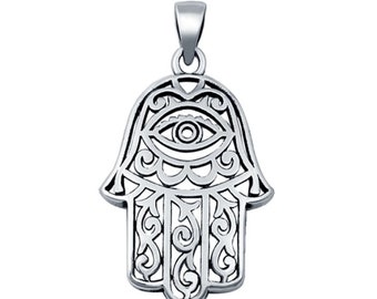 Sterling Silver Hamsa Charm Pendant | Evil Eye Protection, Fatima Hand Charm, Gift for Mom