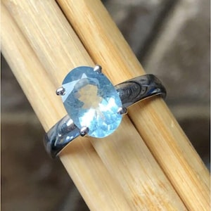 Oval Natural Aquamarine Ring for Women | Handmade Aquamarine Jewelry | Anniversary Gift | Propose Ring | Stackable Sterling Silver Ring Gift