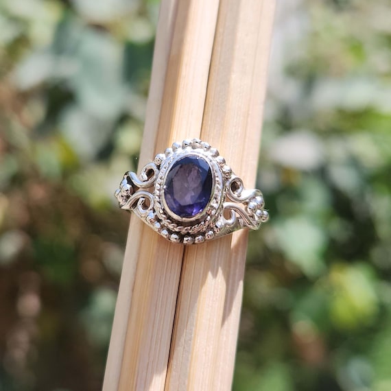 Bague En Argent Sterling 925 Avec Iolite Quartz Violet – Bijou Fait Main – Pierre Marquise