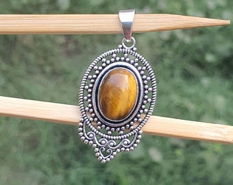 Vintage Tiger Eye Pendant for Necklace, Oxidized Beaded Jewelry, Jewelry Making Charms
