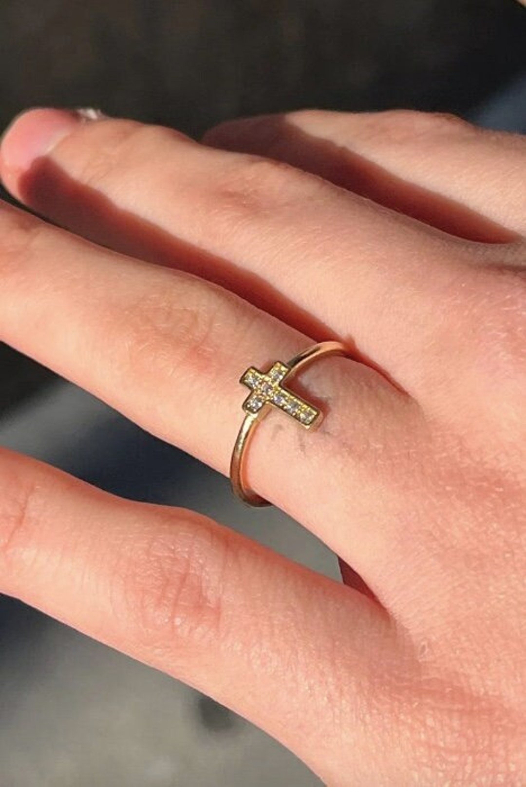 Gold Cross Ring Sterling Silver Cross Ring Stack Ring Dainty Cross Ring