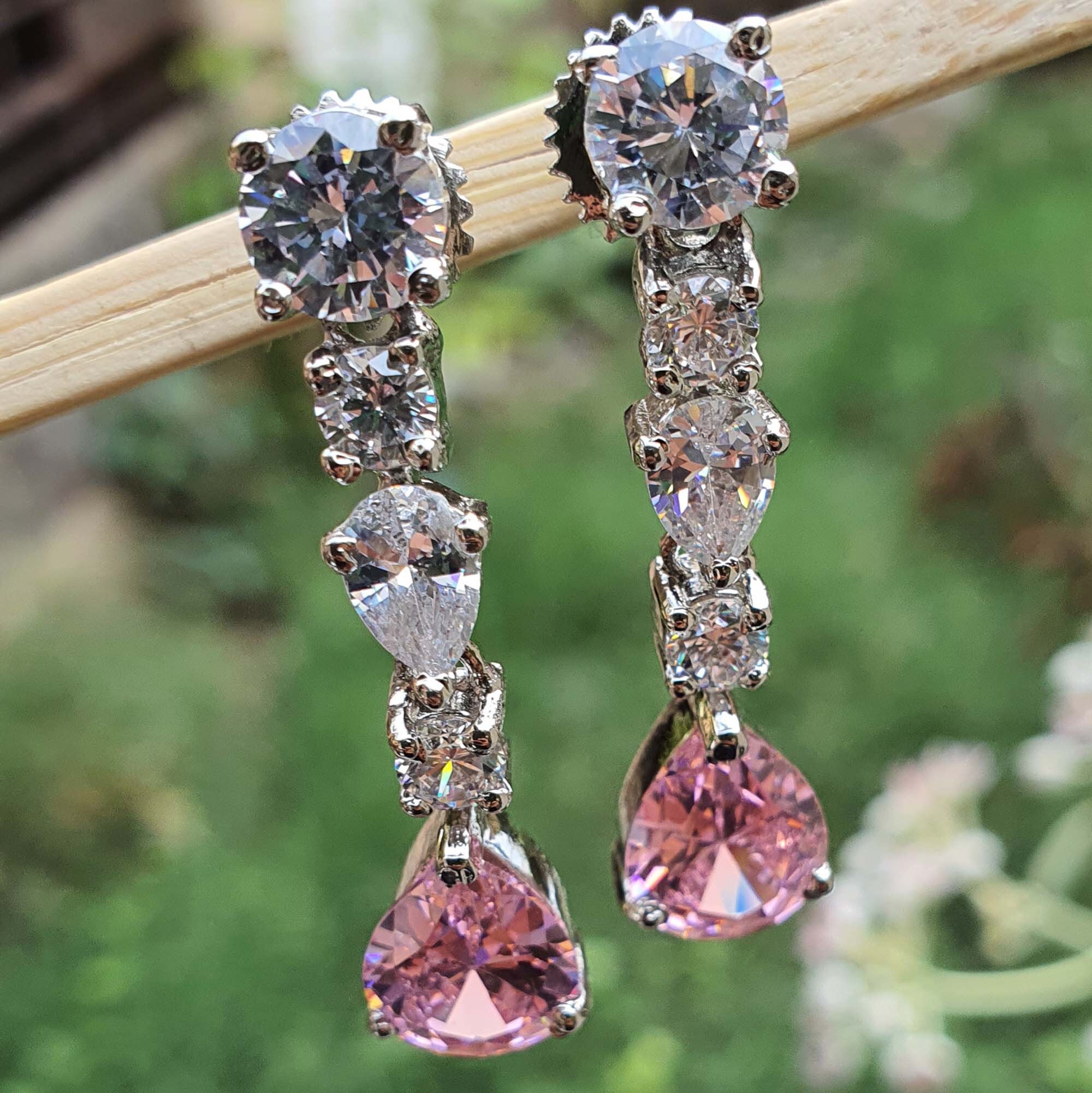 Tanzanite, Pink Tourmaline & Diamond Dangle Earrings - Raven Fine Jewelers