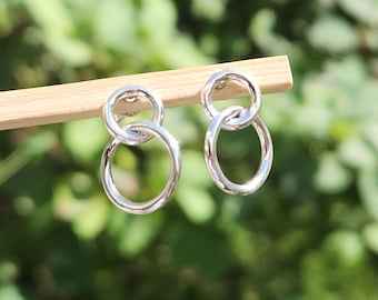 Sterling Silver Double O Ring Earrings for Women- Knot Earrings- Handmade Jewelry- 925 Silver Studs- Birthday Gifts- Christmas Jewelry