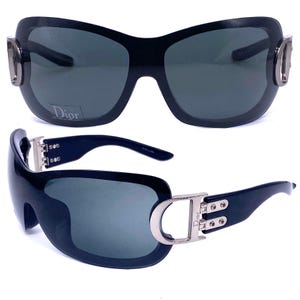 Christian Dior Airspeed 2 modernist black wrap sunglasses w stunning cutoff details/logo, NOS never worn