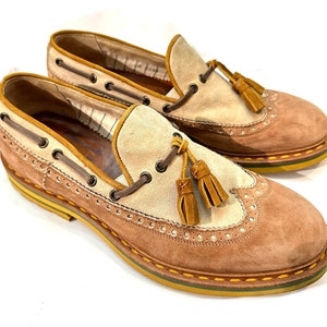 Barracuda wing tip suede brogues, bicolor brown tones leather, matching light rubber sole, sz 41 mint