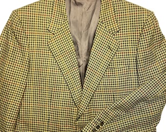 Veste blazer en laine pied-de-poule moutarde classique Burberry, en parfait état sz 50