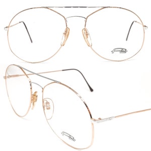 Flair gold-silver round aviator style eyeglasses  ultra-light titanium frame, 80s NOS
