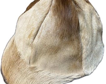 Beige fur & leather artisanal cap in a cute baseball - biker style, sz L- 58 cm never worn