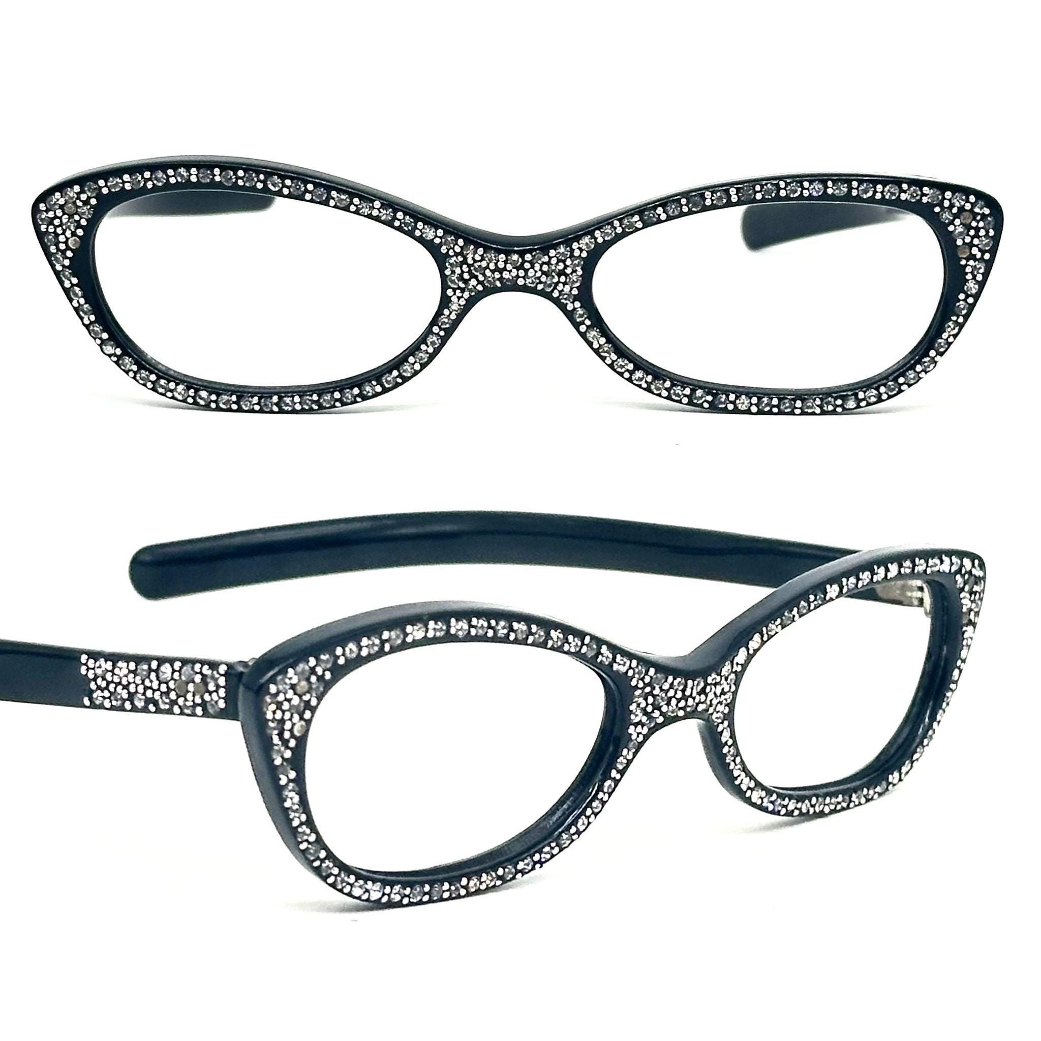 Black Vintage Cateye Glasses With Swarovski All-over  display picture 3