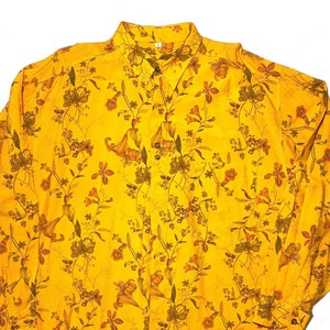 Boho botanical print orange viscose shirt, 1980s new old stock