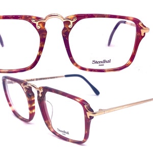 Stendhal Paris one of a kind red tortoise & gold deco inspired eyeglasses frames hand made in France, 80s NOS