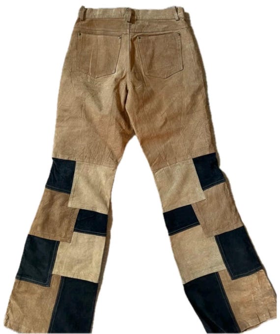 Real leather patchwork beige/brown squares bootcu… - image 3