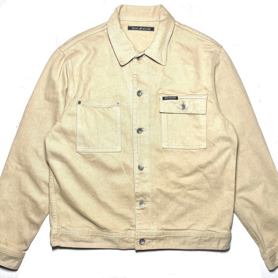 DKNY 90s Beige Denim Trucker Jacket Made in USA, Cool