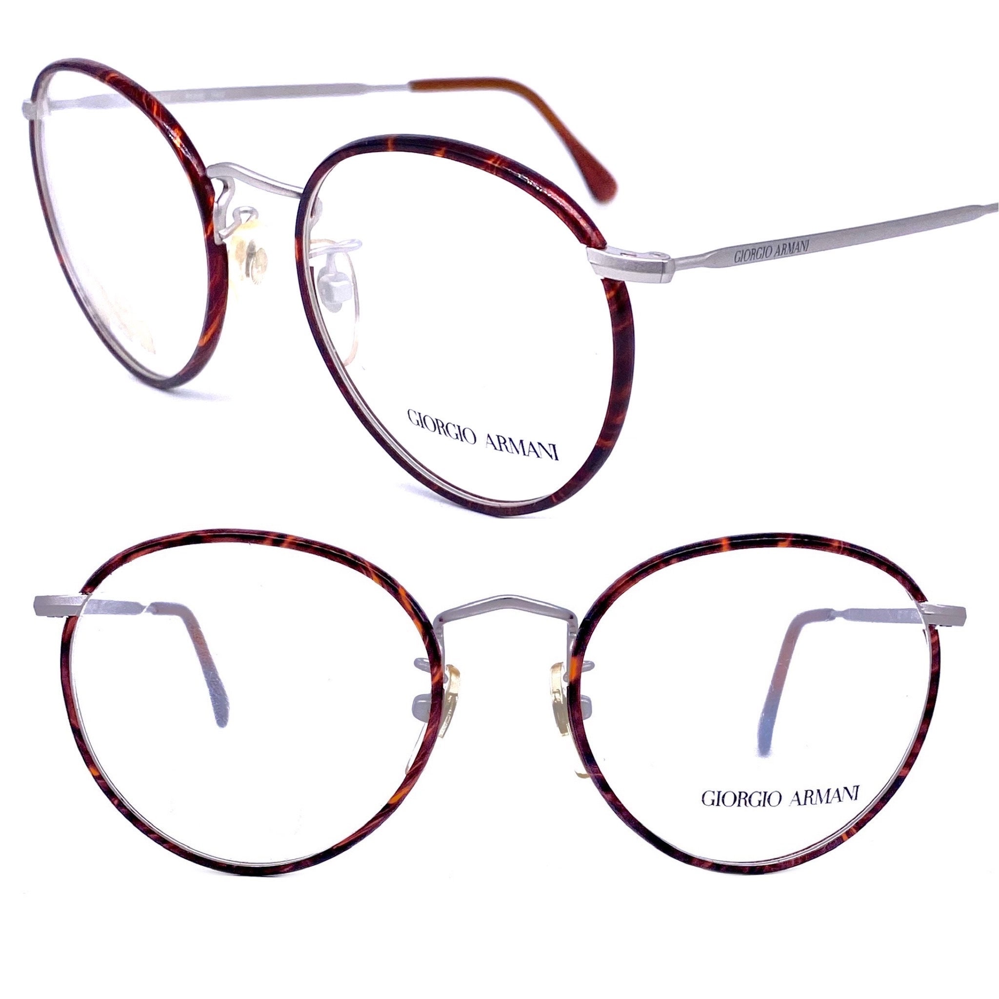 Giorgio Armani 112 classy silver pantos glasses frames w tortoise coated rims, Windsor style glasses made in Italy, 80s NoS