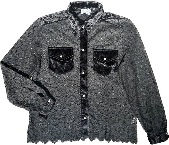 Miss Blumarine 90s black laces blouse w velvet de… - image 1