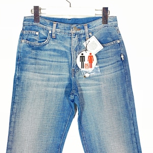 Jean Paul Gaultier 90s NOS straight blue jeans “used look, mint and with tags sz 27