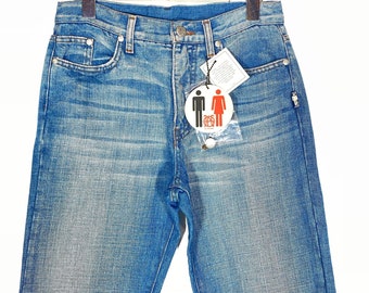 Jean Paul Gaultier 90s NOS straight blue jeans “used look, mint and with tags sz 27