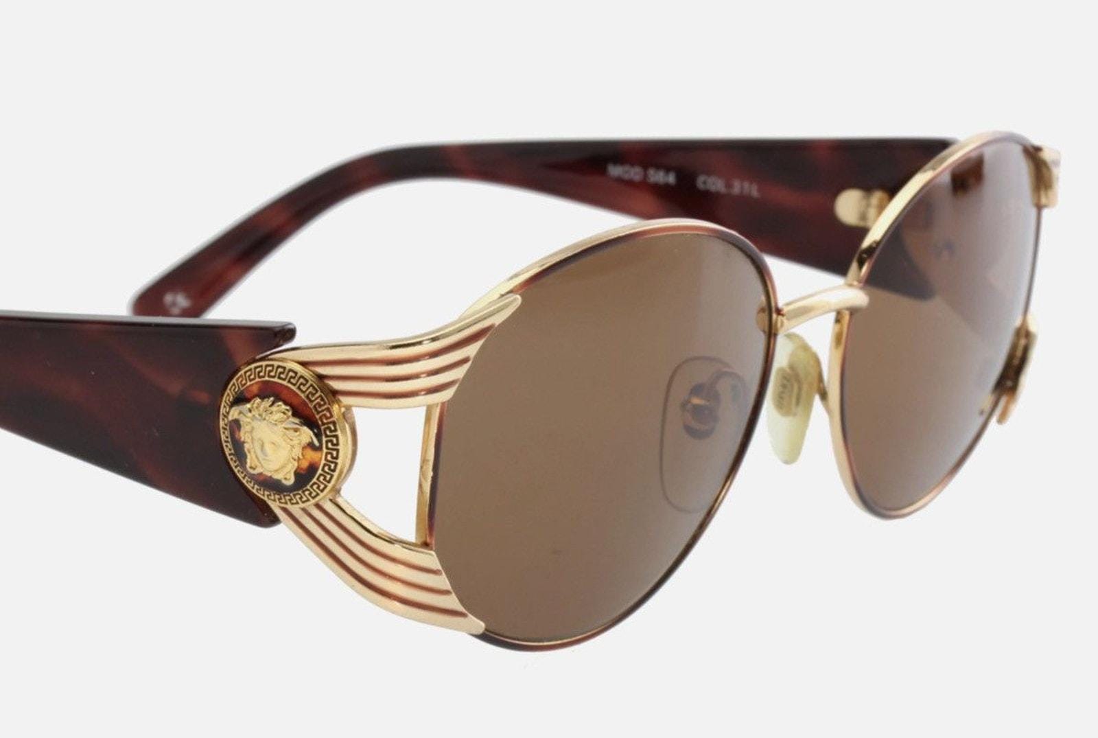 Gianni Versace S64 90s Biggie Medusa Tort Gold Sunglasses