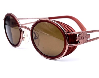 Halifax oval side shield sunglasses in copper color, pure steampunk style made in Italy NOS 90s