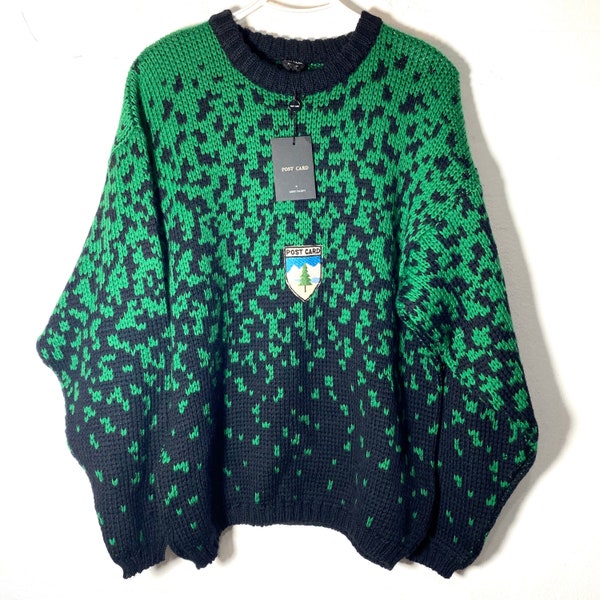 Post Card NWT 90s black/green degrade knitted pure new wool sweater, made in Italy mint