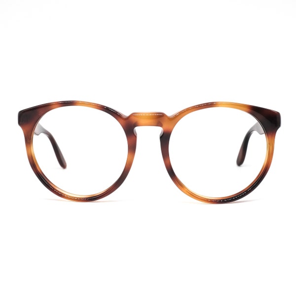 Bausch and Lomb B&L vintage brown tortoise acetate round pantos style eyeglasses frames with keyhole bridge, 1980s NOS USA