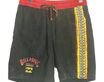 Billabong coolest black stone wash cotton surfer swim shorts with colorful details, NWT 90s, 2 sizes