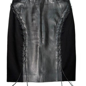 Karl Lagerfeld lambskin leather / viscose sexy skirt with laces inserts, mint; sz 40 / S