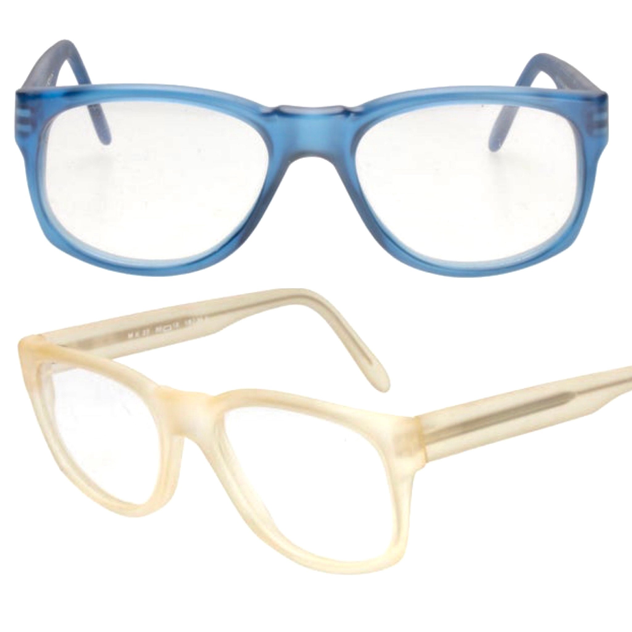 Michel Klein square frosted glasses frames in blue or clear colors, NOS 1980s hand Made in France