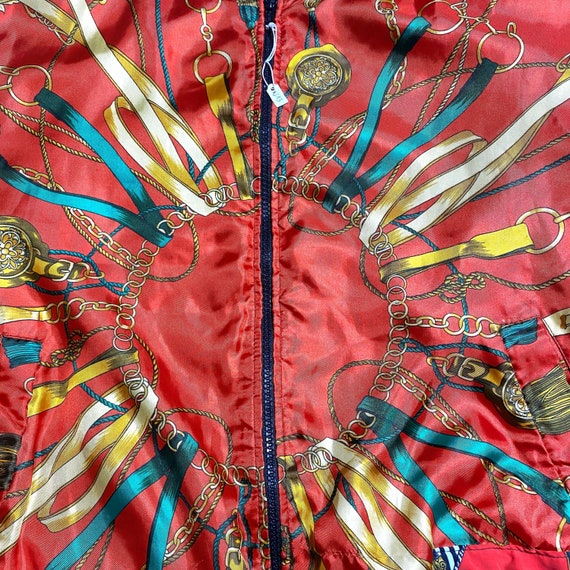 Jaqueline Ferrar Red Satin Hermes Style Print Bomber Jacket, 1980s
