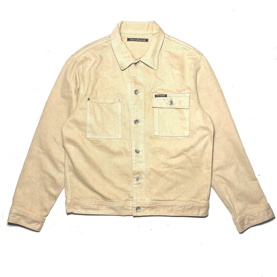 DKNY 90s Beige Denim Trucker Jacket Made in USA, Cool Workwear  