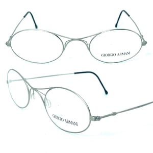 Giorgio Armani 229 iconic oval ultra thin silver metal eyeglasses w x cross bridge, NOS 80s Italy