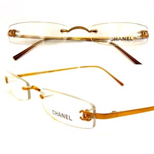 Chanel 2039 rimless copper CC detail slim rectangle eyeglasses frames made in Italy, 90s NOS