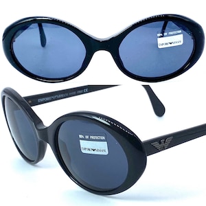 Emporio Armani 541-S Occhiale da sole ovale in celluloide nero made in Italy, anni &#39;80 NoS