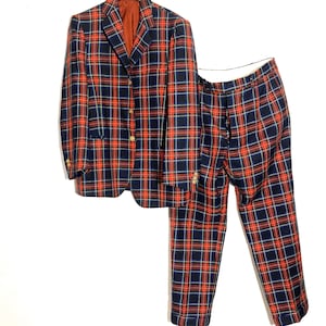 Tailor made classy tartan wool suit hand crafted in Italy by Catanzariti, sz S / 46