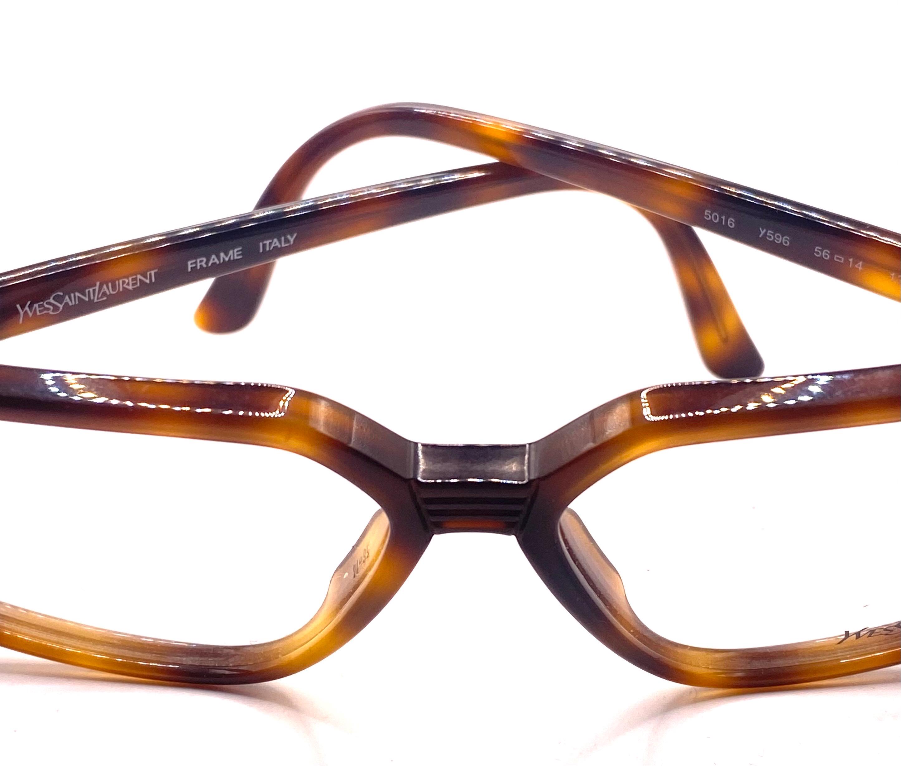 YSL Saint Laurent Y596 Classy Tortoise Square Glasses Frames, Pure