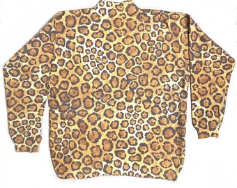 Leopard / Animalier knit turtleneck jumper slim fit, 80s as new.