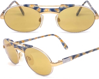Cazal 749 Oval Hip Silver/gold Sunglasses With Amber Lenses, Nos