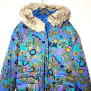 Vegan Parka mit abstraktem abstraktem Muster, 1980er Jahre Made in Italy, Gr. 42 M