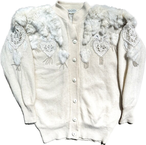 epine★fur mohair cardigan ivory★エピヌ Hand Embroidered Softest Wool & Angora W/ Lapin Fur Inserts, Total