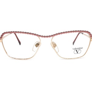 Valentino V375 golden metallic square eyeglasses frames with purple browline. NOS 90s Italy
