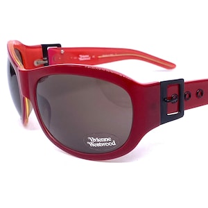 Vivienne Westwood red oversized sunglasses w buckle temples, NOS 90s Italy