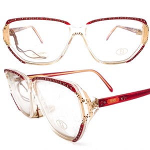 Fendi FV54 oversized glasses in clear/ burgundy acetate w crystals detailing, NOS 80s Italy