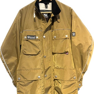 Belstaff 90s gouden Brits nylon bikerjack met gewatteerde voering, maat 44, mintgroen